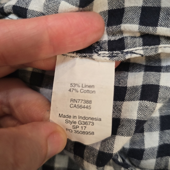 J. Crew Womens Linen Cotton Navy White Check Tunic Shirt Sz S Preppy 3/4 Sleeve - Picture 4 of 12